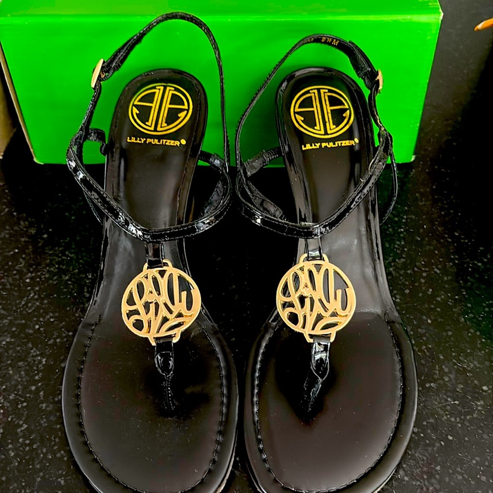 Lilly Pulitzer Wedge, 9.5M Black Patent